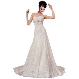 A-plum White Strapless Ball Gown In Lace Beading Dress