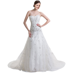 A-plum White Strapless Ball Gown In Lace with Rhinestone Wedding Dress