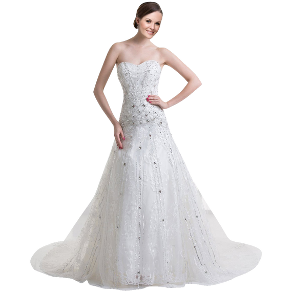 A-plum White Strapless Ball Gown In Lace with Rhinestone Wedding Dress