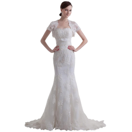 GEORGE BRIDE luxury vintage capped sleeves mermaid lace Wedding dress